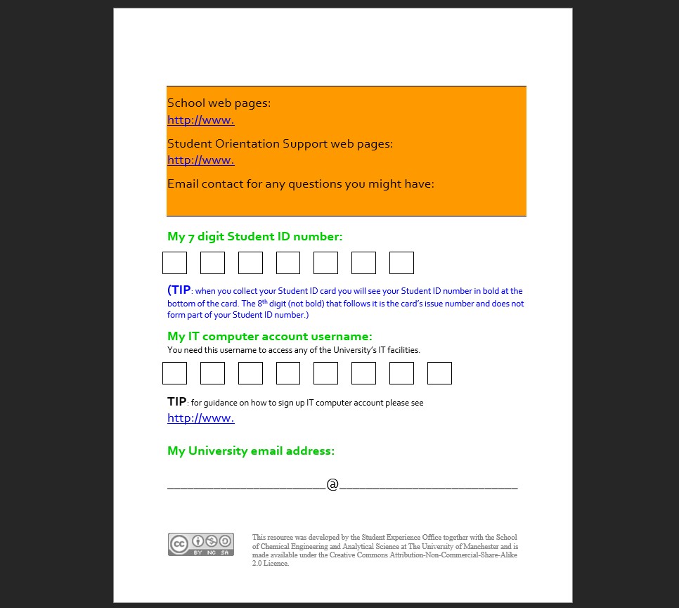 Induction booklet – template and examples