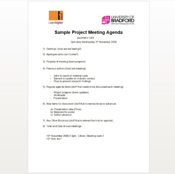 Sample Project Meeting Agenda
