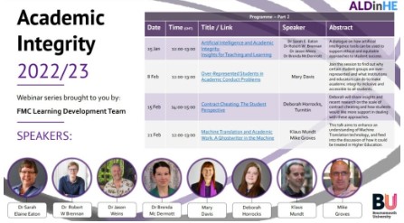 banner showing the webinar series title 'Academic Integrity' and stating join via zoom