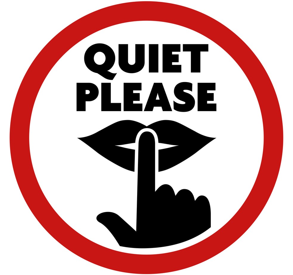 round QUIET PLEASE sign with finger on lips symbol  illustration