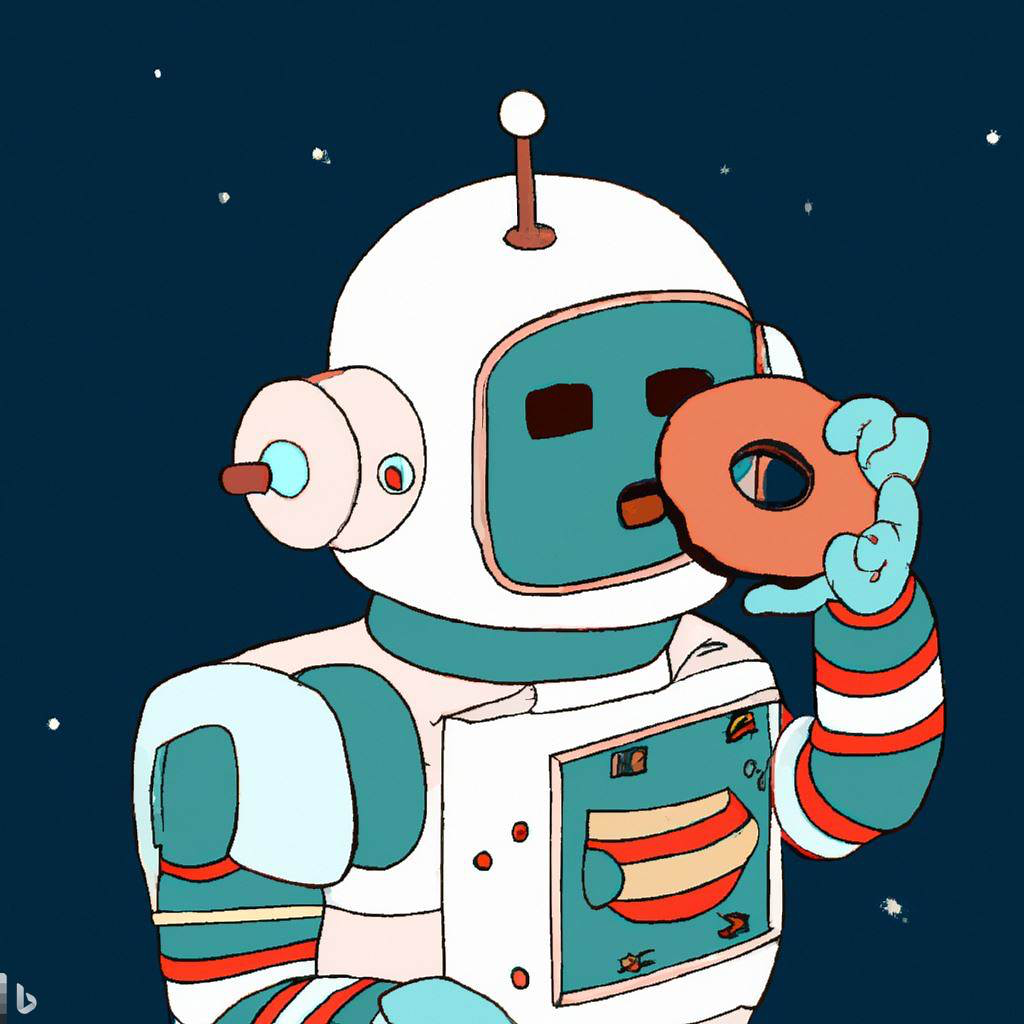 Robot eating a donut in space