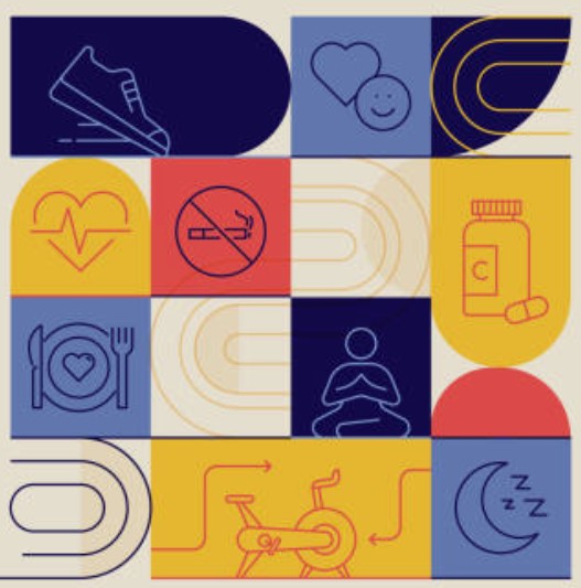 grid of health icon symbols representing activities to support wellbeing