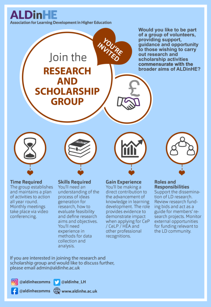 poster inviting people to join the research and scholarship group