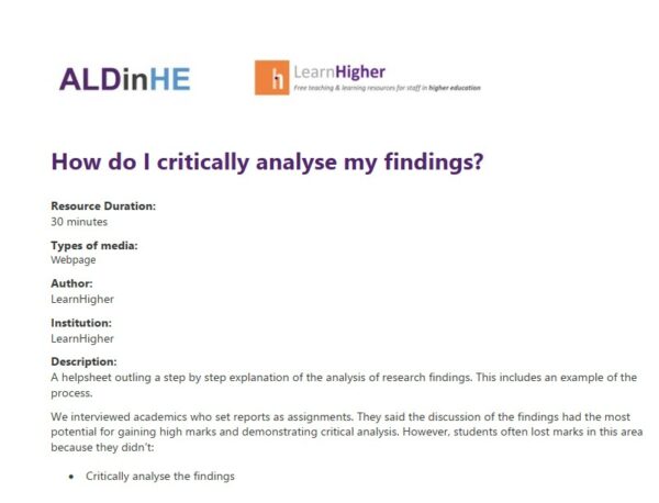 How do I critically analyse my findings