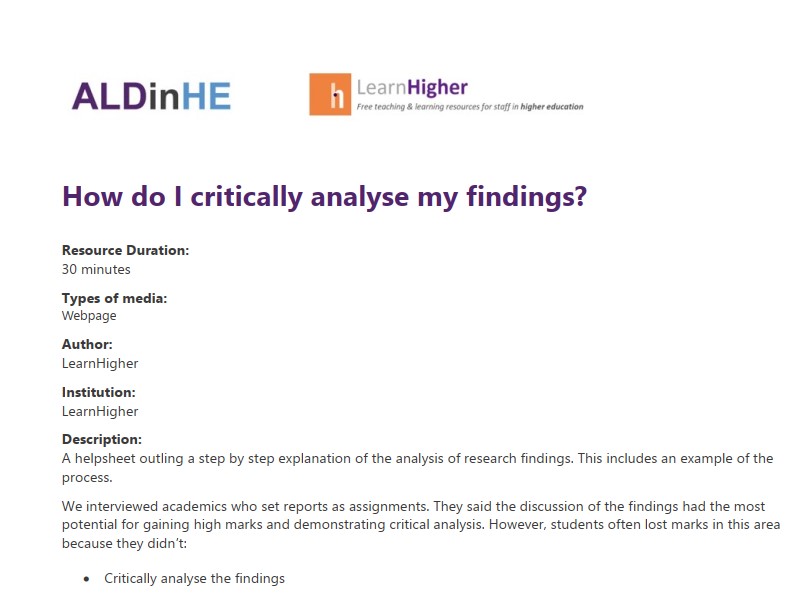 How do I critically analyse my findings?