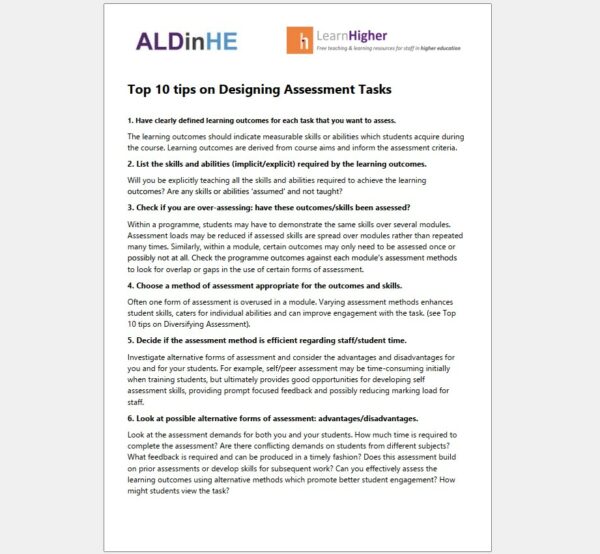 Top 10 tips on designing assessment tasks