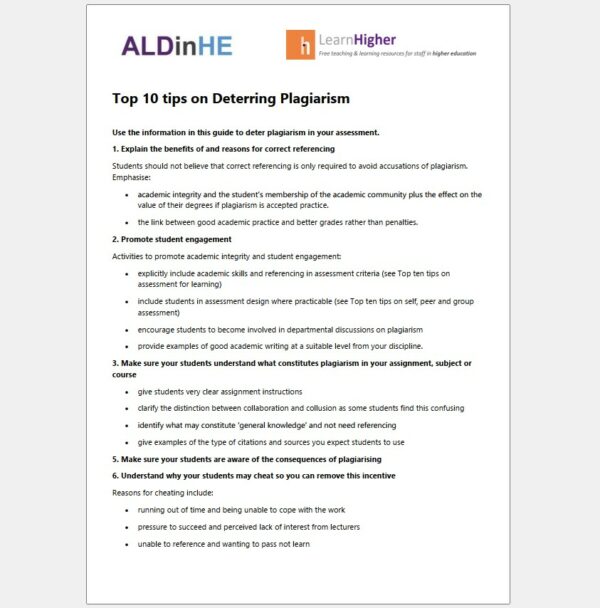 Top 10 tips on deterring plagiarism