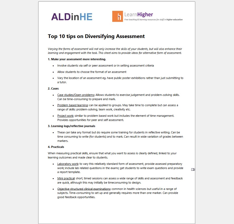 Top 10 tips on Diversifying Assessment