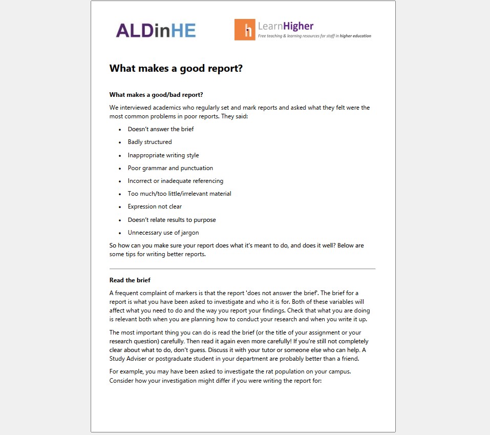 What makes a good report?
