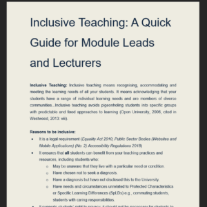 Inclusive Teaching - A Quick Guide for Module Leads and Lecturers