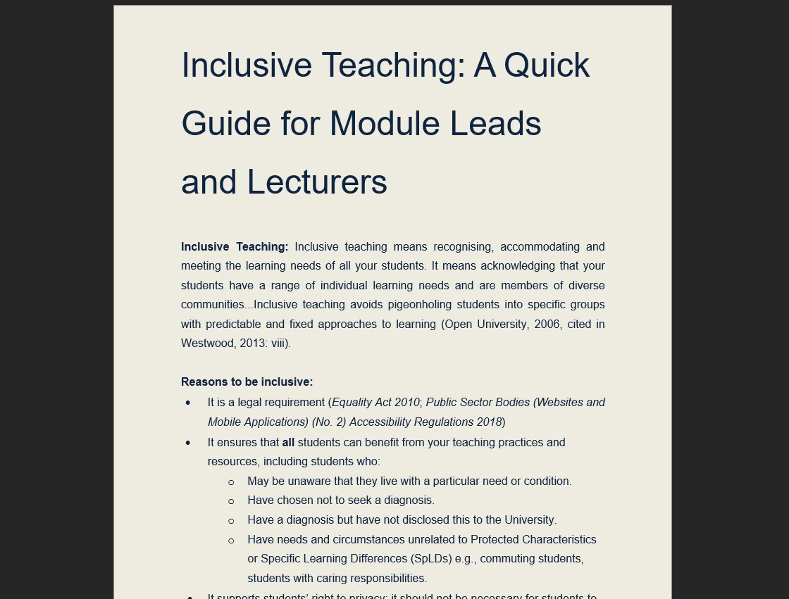 Inclusive Teaching: A Quick Guide for Module Leads and Lecturers