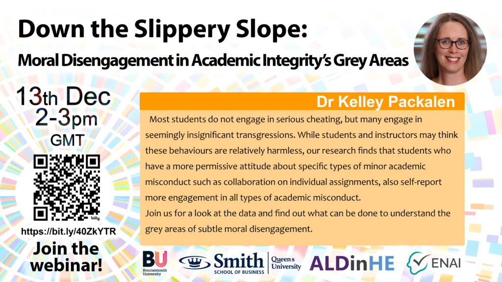 Event banner for 13 December 2023. Down the slippery slope: Moral Disengagement with Academic Integrity's Grey Areas