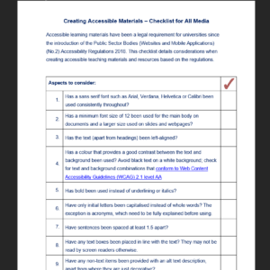 Creating Accessible Materials – Checklist for All Media