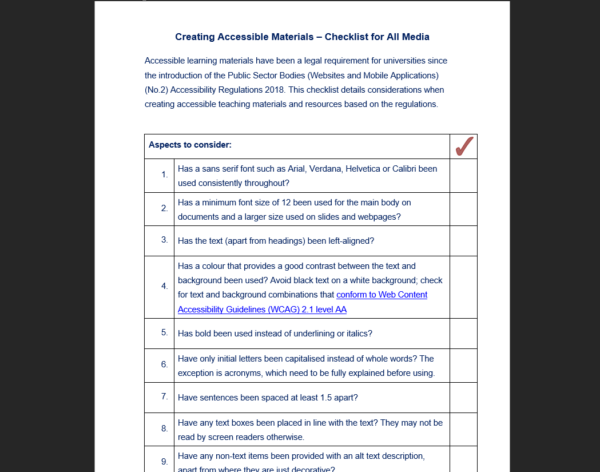 Creating Accessible Materials – Checklist for All Media