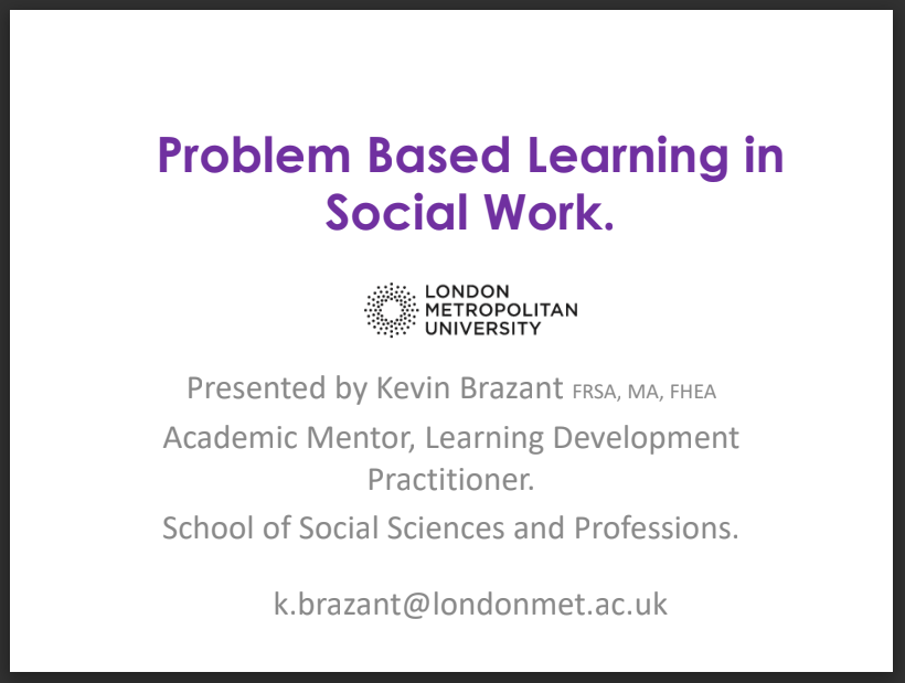 LD@3 Problem Based Learning (PBL) for engaging Multi Ethnic Men as part of Social Work Education